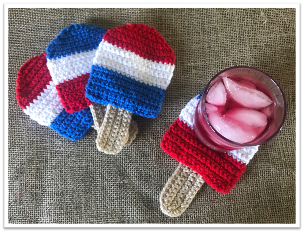 Patriotic Crochet Banner/Coaster Set with popsicle coasters