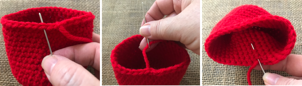 joining and finishing stitching for crochet cocoa cup.