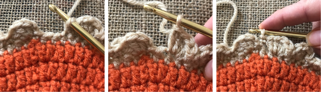 how to stitch the last scallop edging of the round.