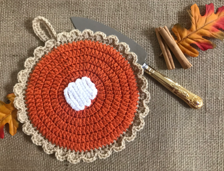 Crochet Hot Pad and Coasters Thanksgiving Pumpkin Pie Free Pattern