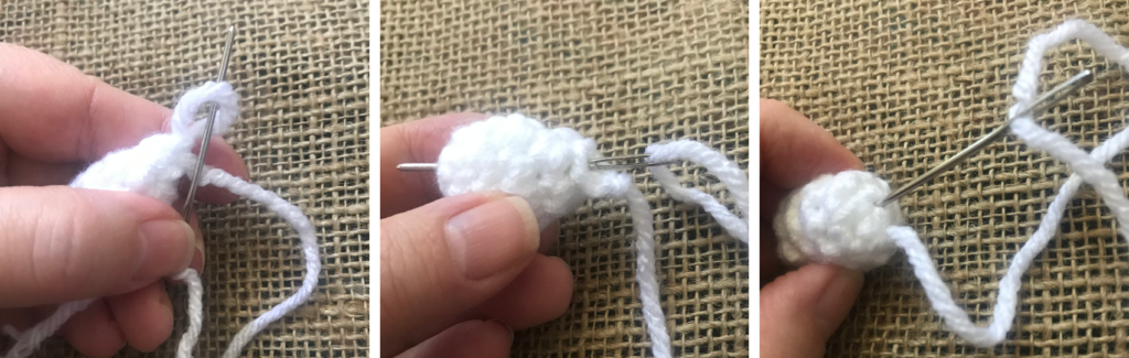 closing stitches and shaping stitches for crochet marshmallow.