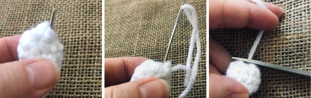 shaping and flattening stitching for crochet marshmallow.