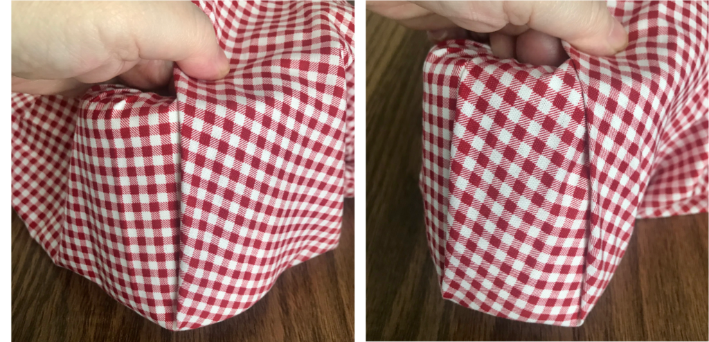Folding fabric around toilet paper roll, 4th & 5th steps, easy DIY firecracker project